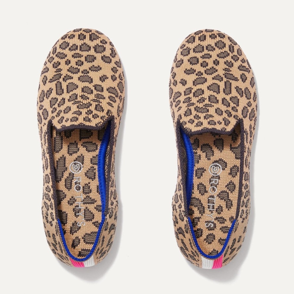 Rothy's The Kids Loafer - Cheetah print with with Blue trim